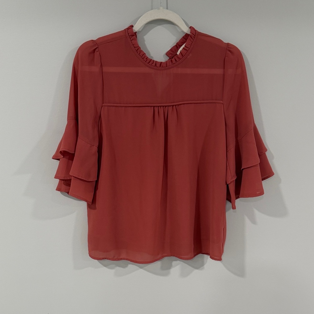 Monteau Ruffled Sleeve Blouse - Rust